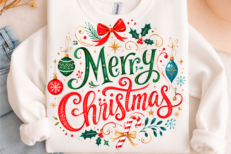Merry Christmas Typography Holiday T-Shirt Design