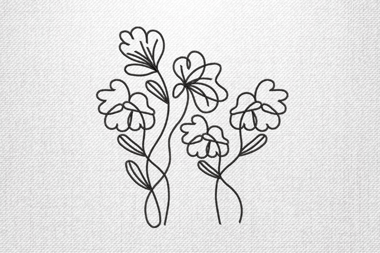 One Line Floral Outline Embroidery Design
