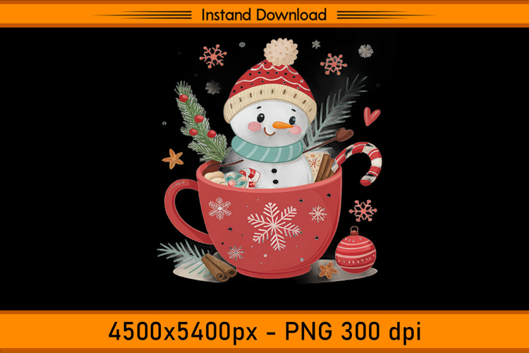 Cute Snowman in Hot Cocoa Mug Christmas Sublimation PNG