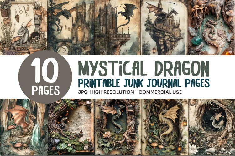 Mystical Dragon Junk Journal Pages example image 1