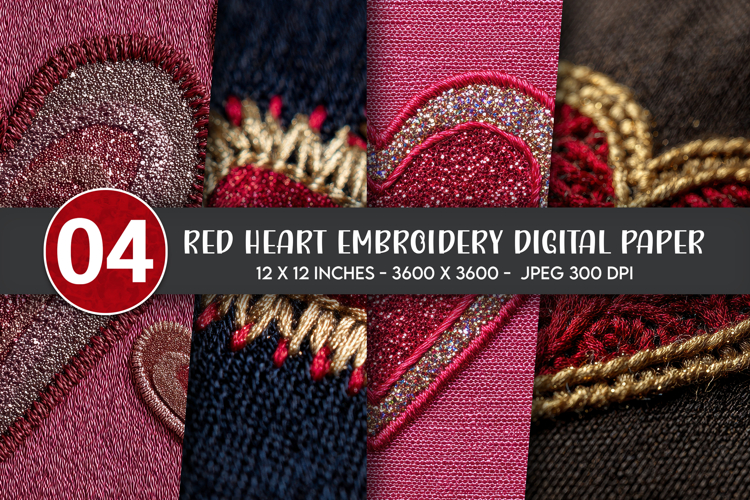 Red Heart Embroidery Digital Paper