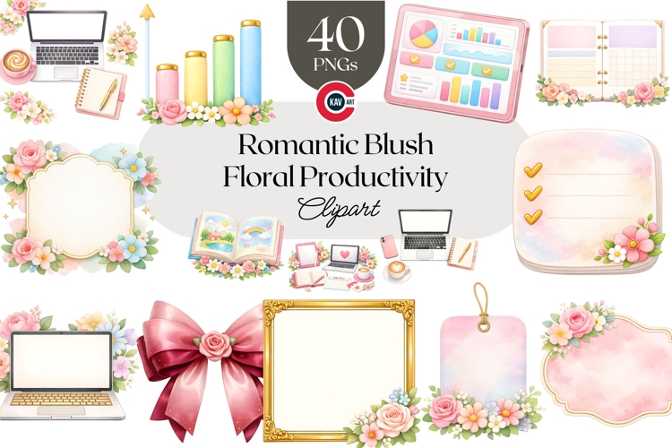 Romantic Blush Floral Planner & Digital Business Clipart