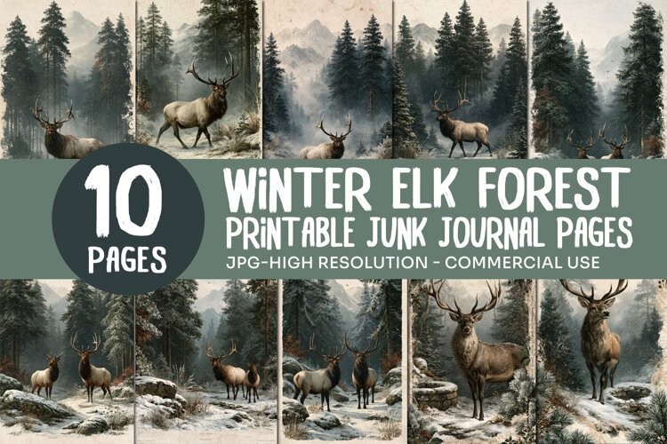 Winter Elk Forest Junk Journal Pages example image 1