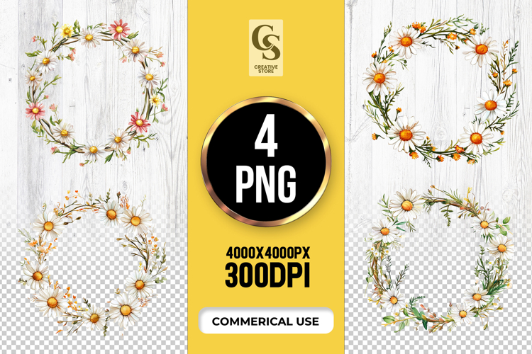 Daisy Wildflower Wreath Clipart Sublimation PNG example image 1