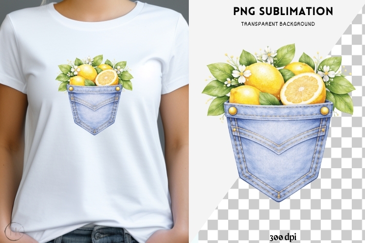 Denim pocket flowers png design for T-shirts