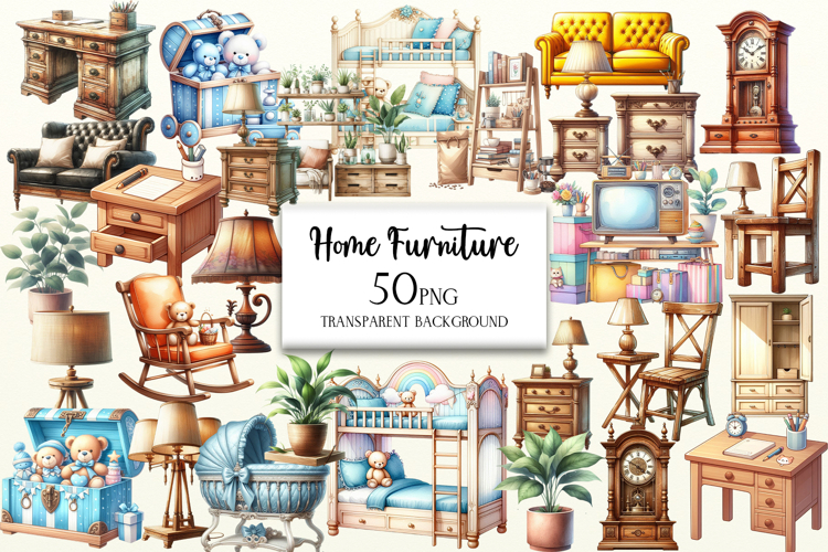 Furniture Clipart Bundle, 60 PNG Home Furniture