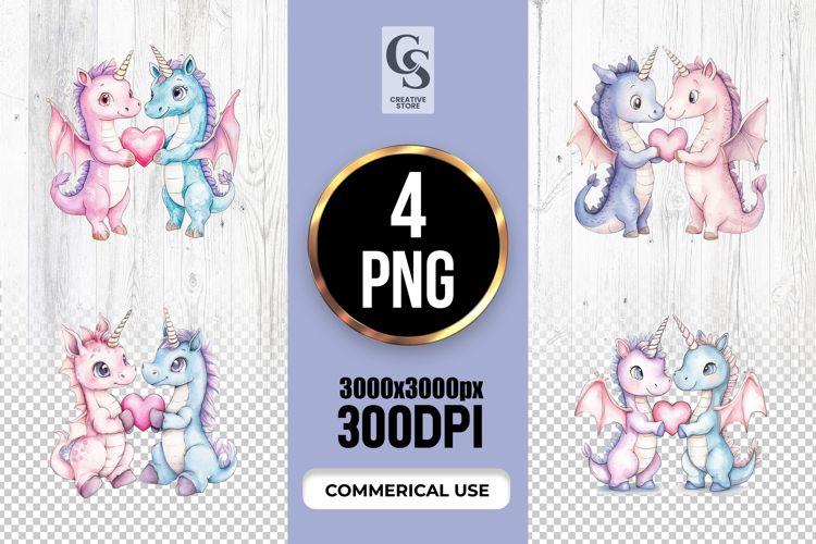 Pastel Unicorn Dragon Heart Clipart Sublimation PNG