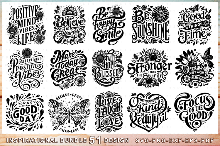Inspirational SVG Bundle, Motivational Quotes, Flowers SVG example image 1