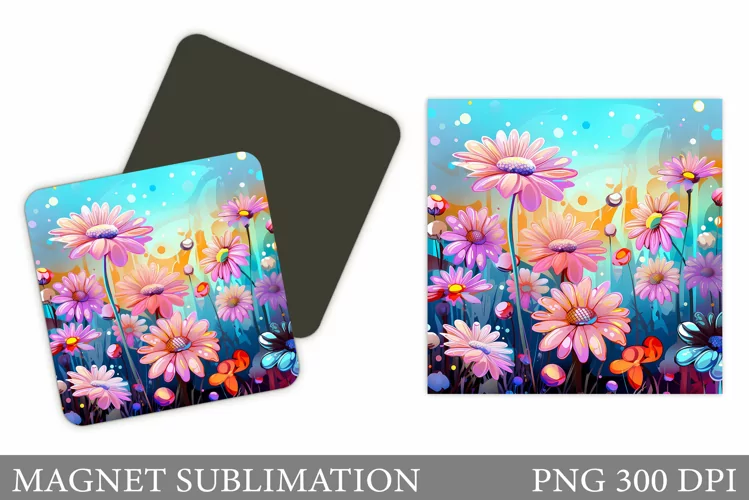 Daisy Flowers Magnet. Flowers Square Magnet Design