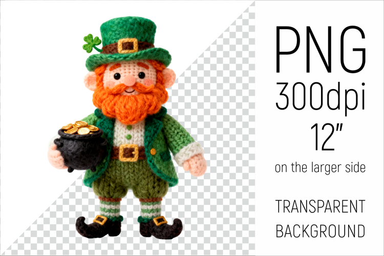 Knitted Leprechaun with Pot of Gold | Patricks Day Clipart