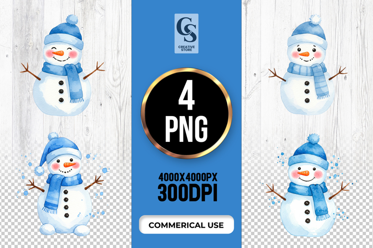 Cute Blue Snowman Clipart Sublimation PNG