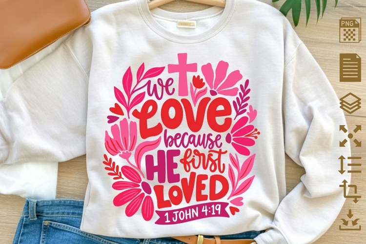 We Love Because He First Loved PNG, 1 John 4:19 Bible Verse