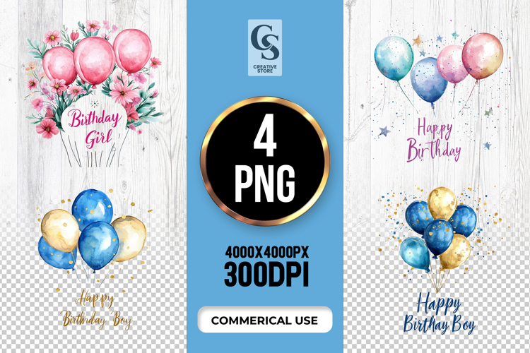Birthday Boy and Girl Balloon Clipart Sublimation PNG