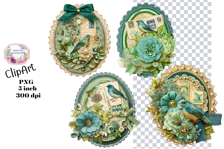 Flowers, Birds, Ephemera, PNG, Junk Journal, clipart