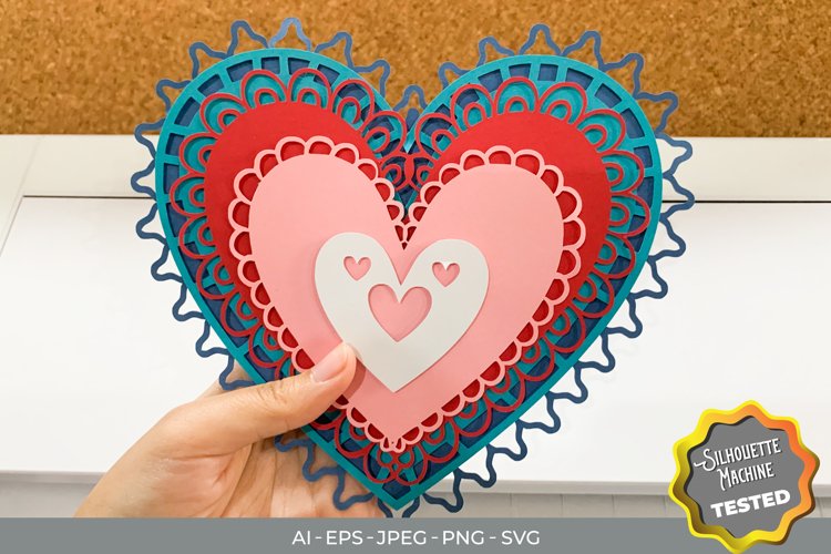 3D Papercut Decorative Layered Heart Mandala example image 1