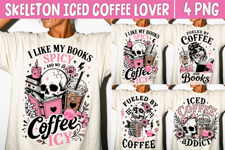 Skeleton Iced Coffee Lover PNG, Trendy Coquette Caffeine