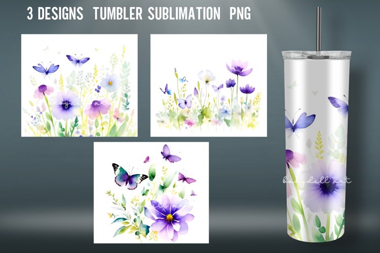 Watercolor Flowers Tumbler Wrap Sublimation Designs |PNG