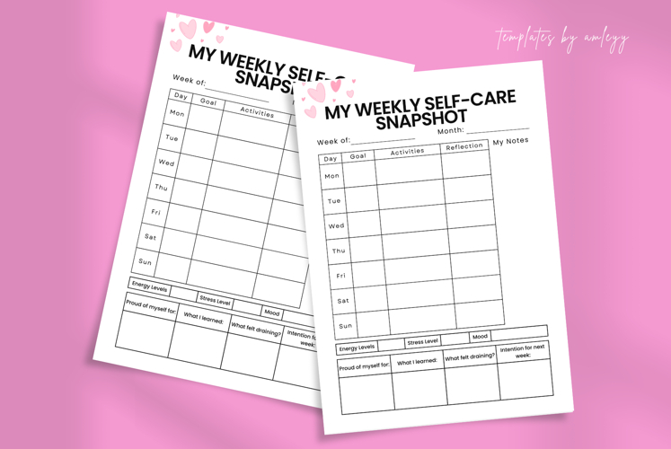 Weekly Self-Care Snapshot Planner Printable - Weekly Wellnes