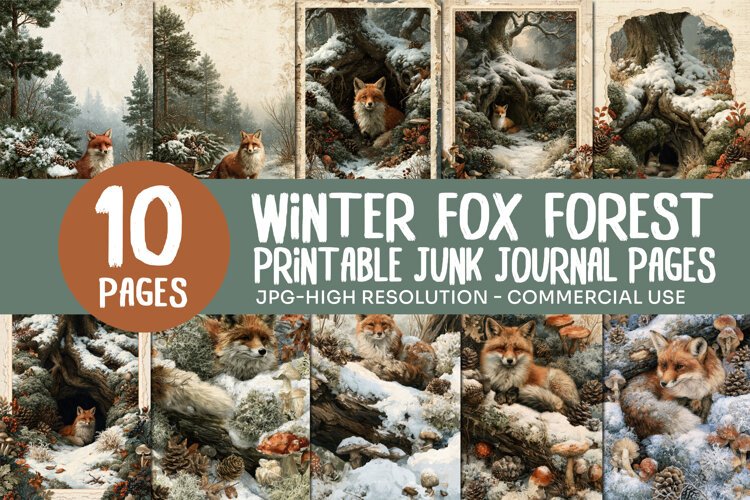 Winter Fox Forest Junk Journal Pages example image 1
