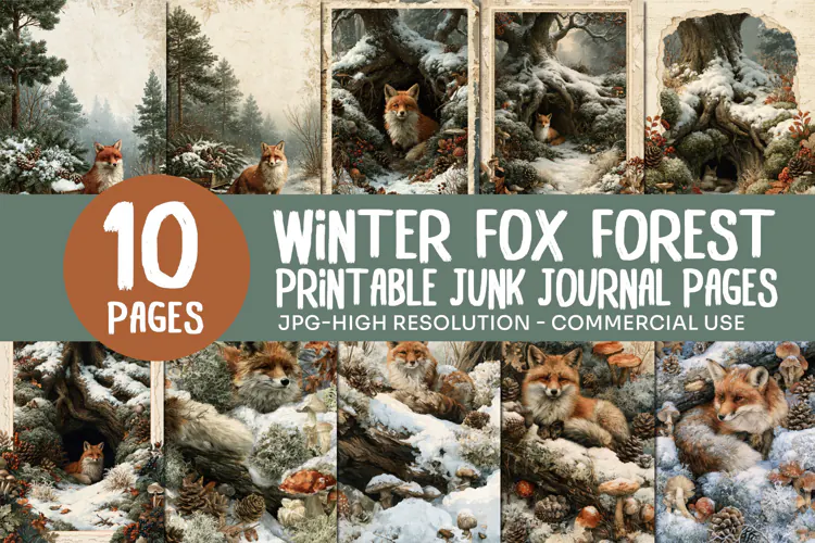 Winter Fox Forest Junk Journal Pages