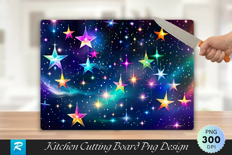 Multi Colored Stars Cutting Board Sublimation Design