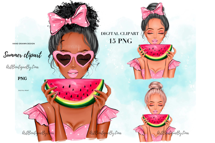 Summer Watermelon Girls Clipart