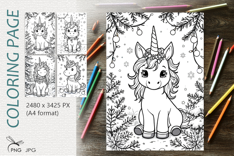 Christmas unicorn|Coloring page
