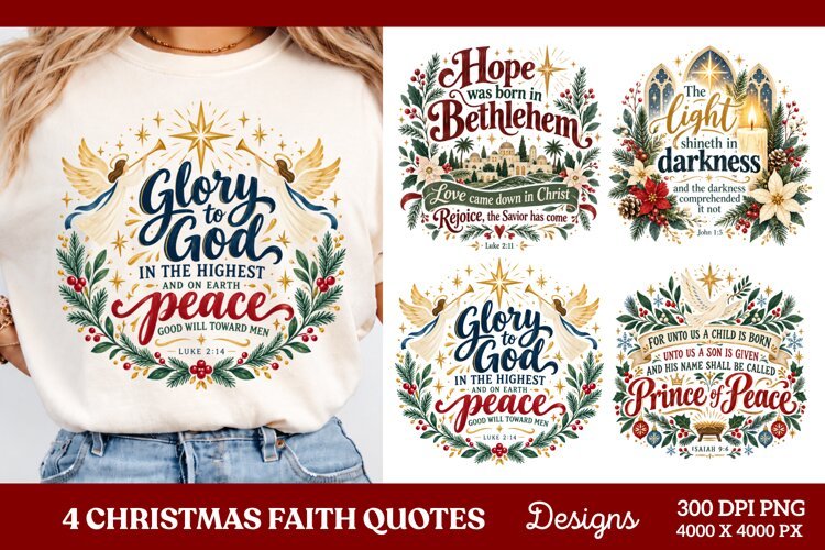 4 Christian Christmas PNG Designs, 4 Bible Verse Christmas P example image 1