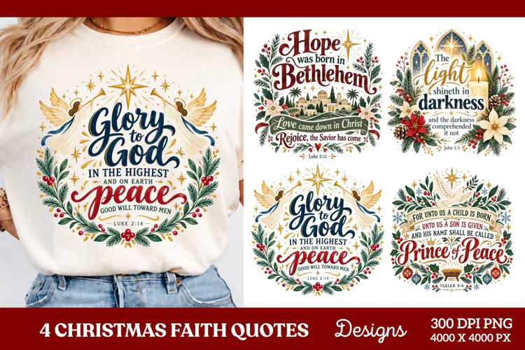 4 Christian Christmas PNG Designs, 4 Bible Verse Christmas P