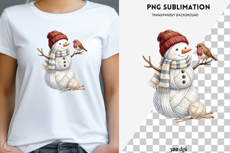 Yarn snowman png design for T-shirts example image 1