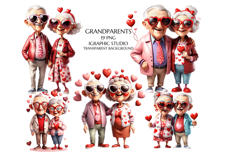 Grandparents clipart, Valentines day old couple clipart