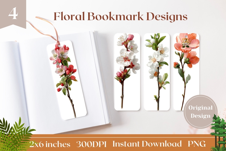 Blooming Flowers Bookmark Printable, Nature Bookmark PNG example image 1