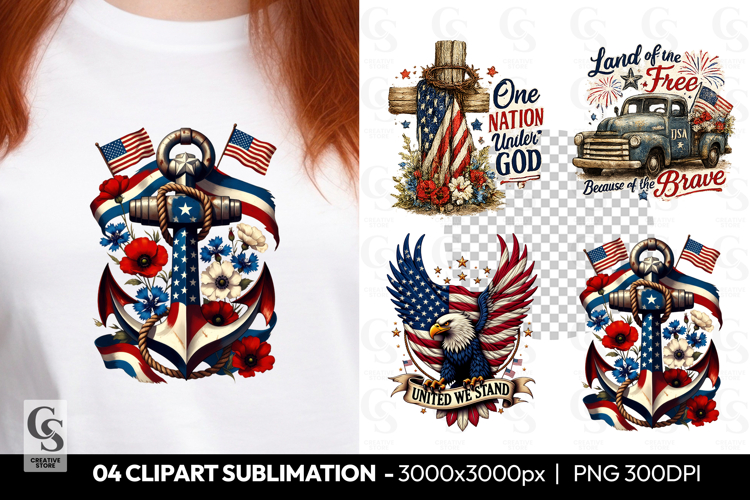 Patriotic USA Clipart PNG Sublimation Designs