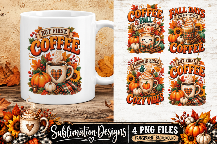 Fall Coffee Pumpkin Spice Clipart Sublimation PNG