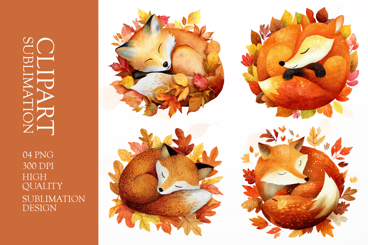 Watercolor floral fox clipart sublimation png