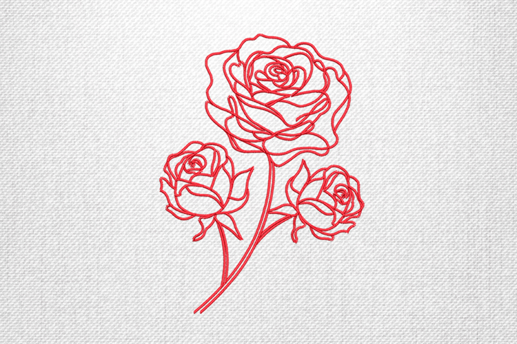 Red Rose Trio Line Art Embroidery Design