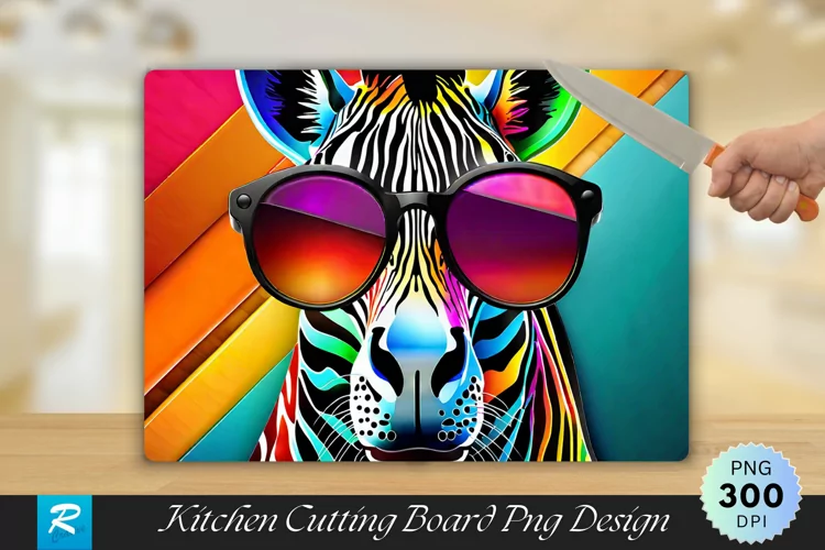Colorful Zebra Cutting Board Sublimation Design