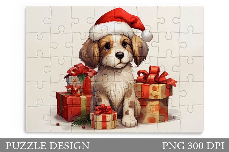 Christmas Dog Puzzle Sublimation. Dog Winter Puzzle Design example image 1