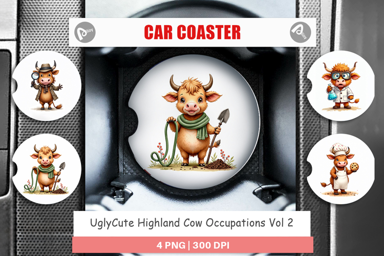 Highland Cow Occupations Car Coaster