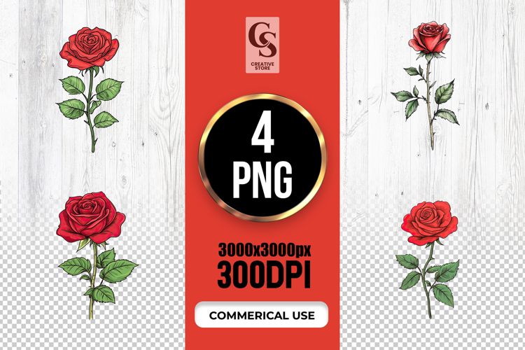 Classic Red Rose Illustration Clipart Sublimation PNG