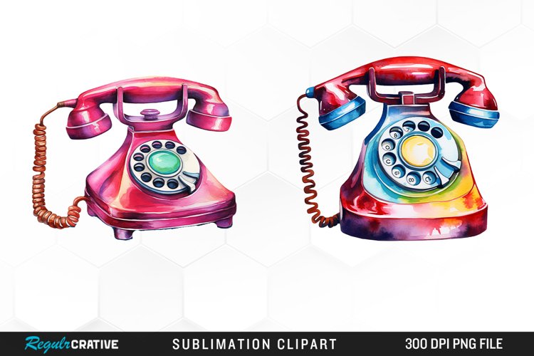 Watercolor Rotary Telephone Sublimation PNG Clipart