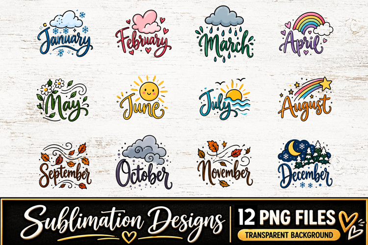 Monthly Designs Clipart Sublimation PNG