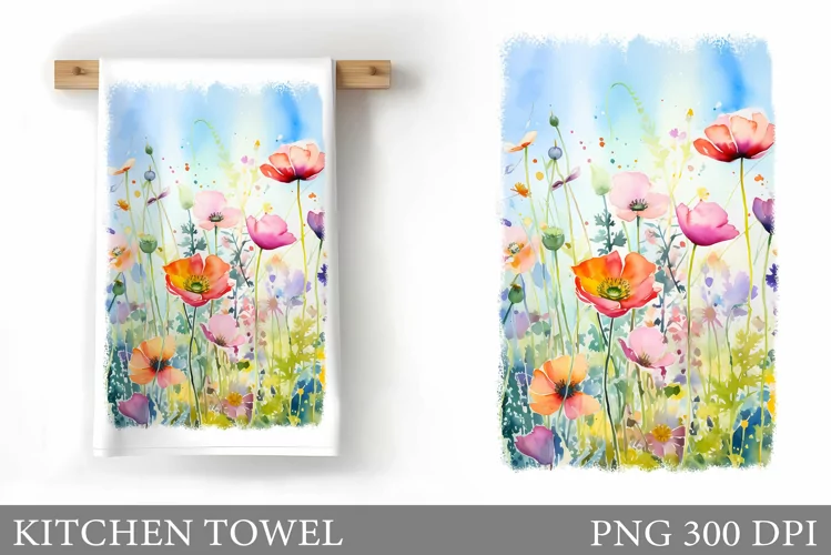 Wildflowers Kitchen Towel. Summer Flowers Kitchen Towel