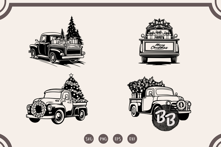 Christmas Truck svg, Christmas Tree svg, Vintage Truck