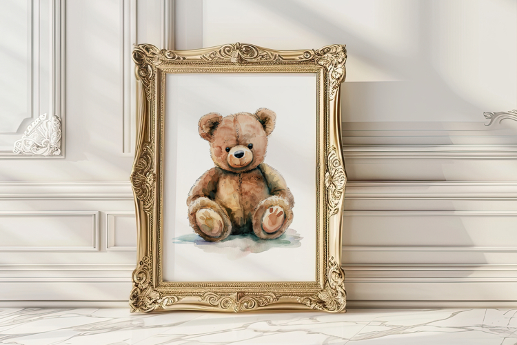 Watercolor Teddy Bear Wall Art Print