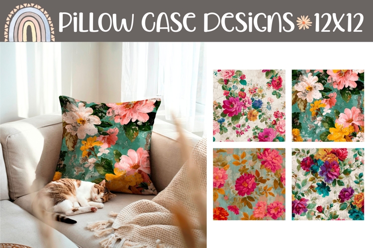 Vintage Flowers Pillow Case, Floral Pillow Sublimation