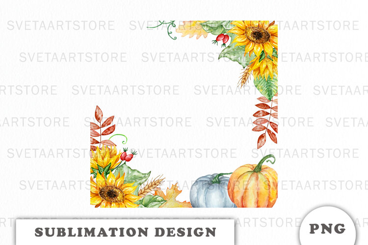 Watercolor Autumn Pumpkins Frame png example image 1