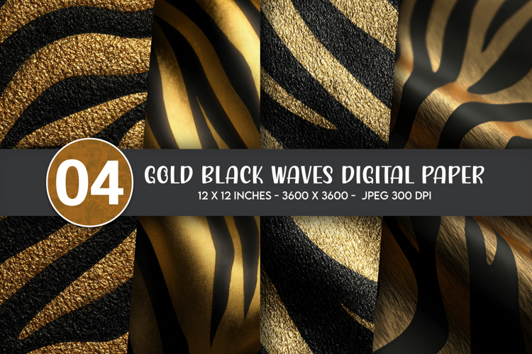 Gold Black Waves Digital Paper