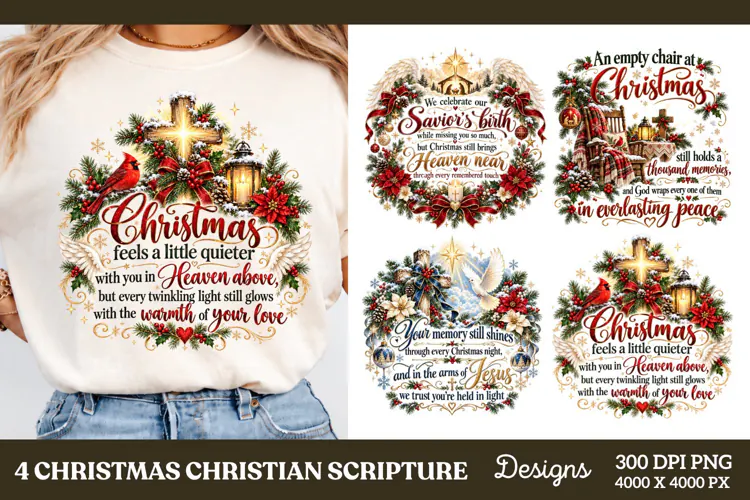 4 Christian Christmas PNG Designs, 4 Nativity Bible Verse PN