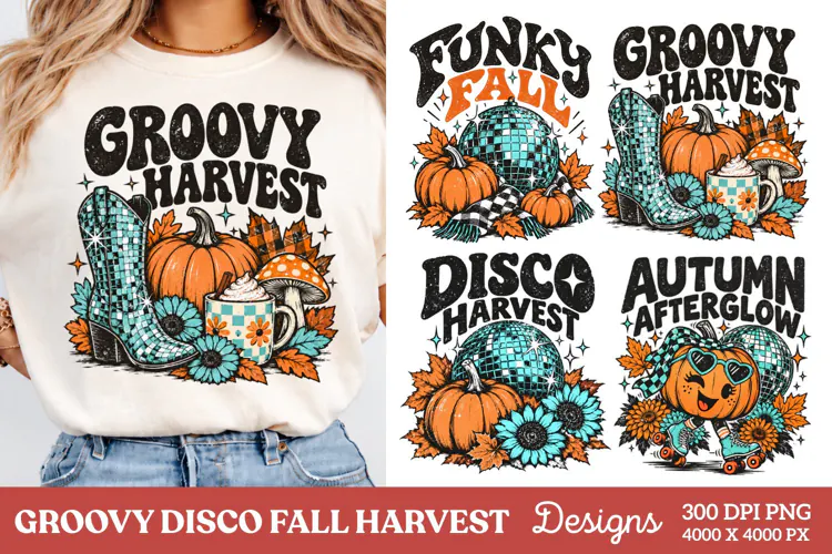 Groovy Harvest Fall PNG, Disco Pumpkin Autumn PNG, Retro Wes